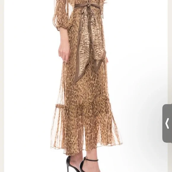 Zimmermann Leopard Print Neck Tie Dress with scarf for hair or waist - Picture 4 of 15